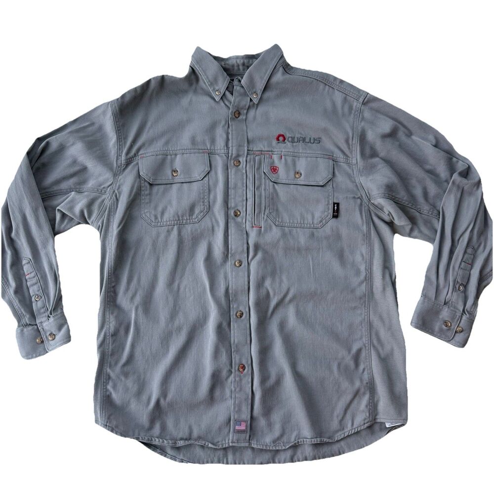 Ariat FR Men's XL Flame Resistant Vent Silver Fox Gray Work Shirt 10019063 Logo